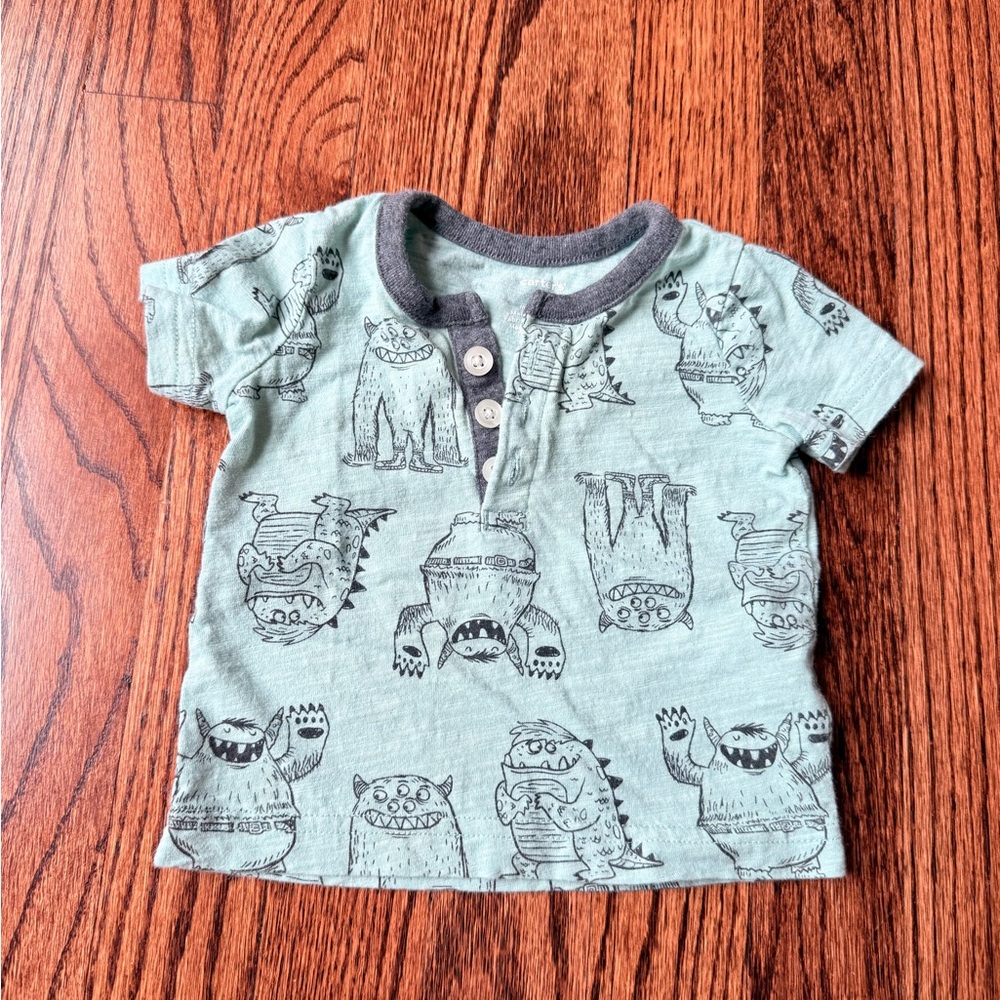 Carter's Baby Boy Seafoam Playful Monster T-shirt - Size 3 months